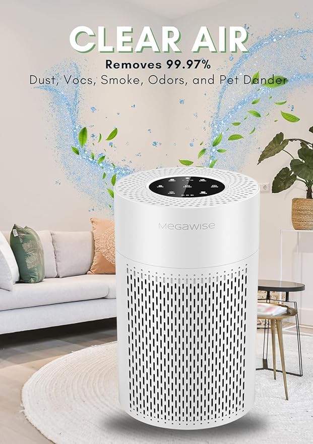 MEGAWISE Air Purifier EPI235A for Small Rooms | H13 True HEPA Filter | Removes Dust, Smoke, Pet Hair | Ideal for Home, Office, Bedroom