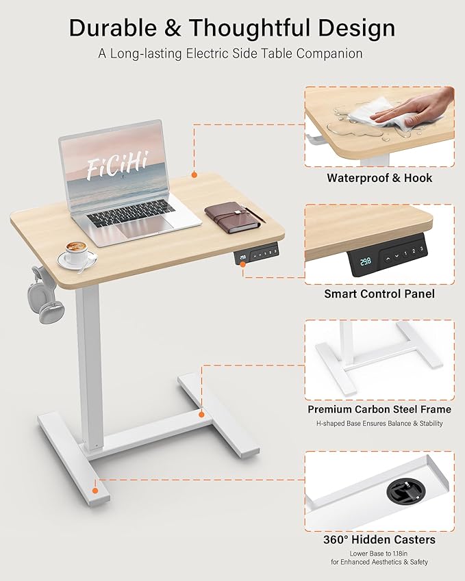 Mobile Standing Desk with Wheels - Electric Height Adjustable Small Movable Laptop Desk, Portable Rolling Computer Sit Stand Side Table for Home Office, Sofa&Bedside Use(27.6",Natural)