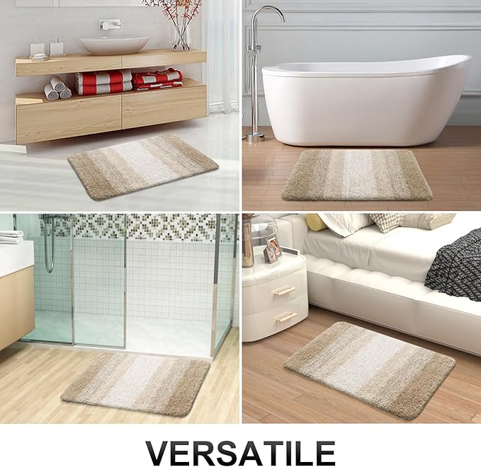 OLANLY Bathroom Rug Set 2 Piece, Soft Absorbent Microfiber Bath Mats and U-Shaped Contour Toilet Rug, Non-Slip, Machine Wash Dry, Plush Shaggy Bath Mats for Bathroom (24"x16"+24"x20", Tan)