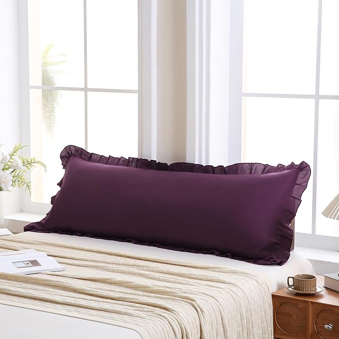 Merryword Dark Purple Body Pillow Cover 20x54inches Long Pillowcase Ruffled Pillowcases Shabby Chic Ruffled Fringe Decor Body Ruffled Pillow Sham Cute Pillowcase