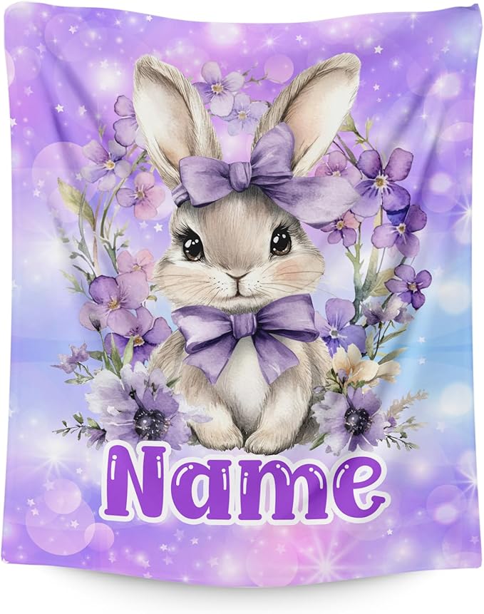 Kids Blanket for Girls Women Custom Bunny Blanket Gift for Birthday, Cozy Warm Rabbit Flannel Throw for Bed Sofa Room