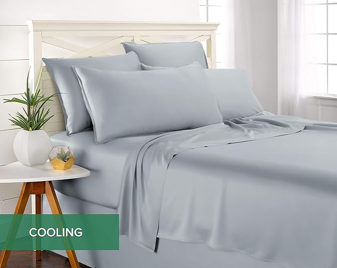 Split King Sheets by Pure Bamboo, Genuine 100% Organic Viscose Derived from Bamboo Bed Sheet Set, Soft & Cooling, Double Stitching *Not for Split Top (Split King, Sterling Blue)
