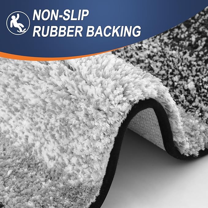 OLANLY Bathroom Rug Set 2 Piece, Soft Absorbent Microfiber Bath Mats and U-Shaped Contour Toilet Rug, Non-Slip, Machine Wash Dry, Plush Shaggy Bath Mats for Bathroom (24"x16"+24"x20", Black)