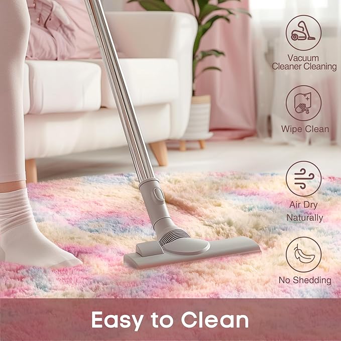 Ophanie Rainbow Rug for Bedroom Girls, Unicorn Colorful Fluffy Soft Cute Fuzzy Area Rugs, Shag Plush Shaggy Bedside Floor 4x4 Round Furry Carpet for Kids Baby Teen Dorm Nursery Home Decor Aesthetic