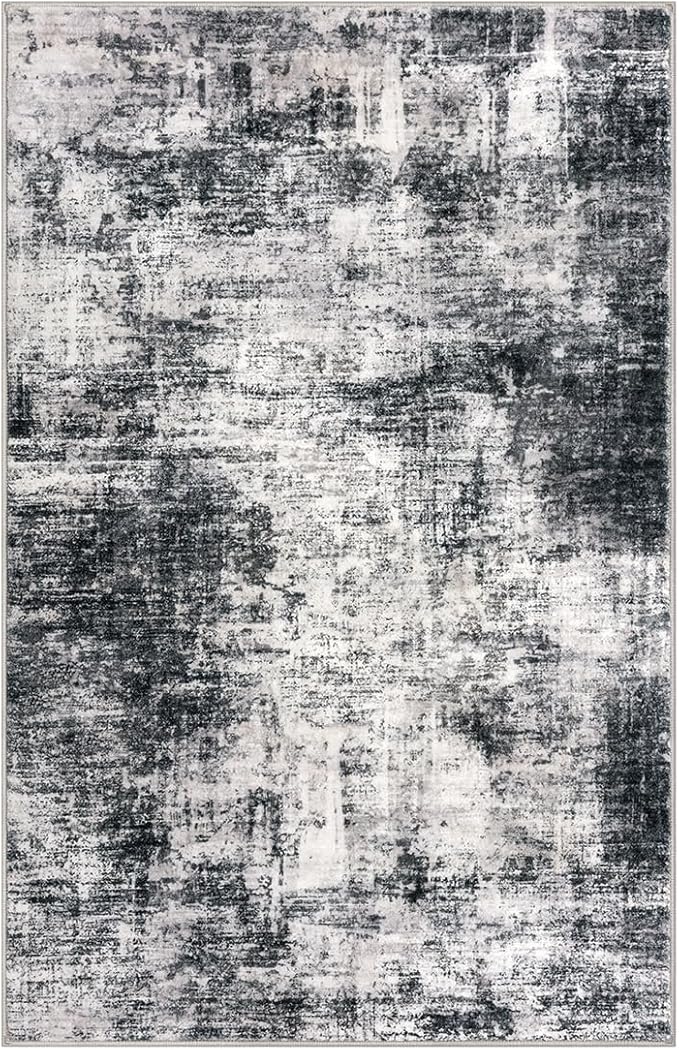 IOHOUZE Abstract Area Rug 3x5 Ft Washable Rugs for Entryway Indoor, Non Slip Kitchen Rug Printed Faux Wool Throw Rugs, Indoor Door Mat for Door Entrance Foyer Living Room, Black Grey