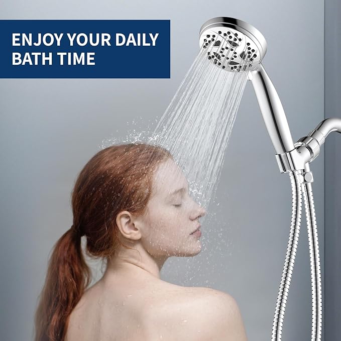 Hand Held Shower Head, High Pressure 6 Spray Mode Handheld Showerhead, Chrome Shower Head with 59 Inch Stainless Steel Hose and Adjustable Bracket
