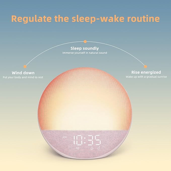 Sunrise Alarm Clock White Noise Machine: Natural Wake Up Light - Dimmable Clock with Bluetooth Speaker for Bedroom - 25 Sleep Sounds for Baby Adults Kids Sakura Pink