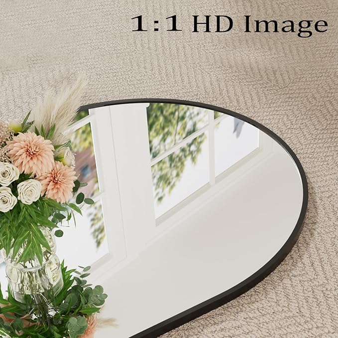 TinyTimes 76''x34'' Arched Floor Mirror, Full Body Mirror with Stand, Modern & Contemporary Design, Aluminum Alloy Frame (Black)
