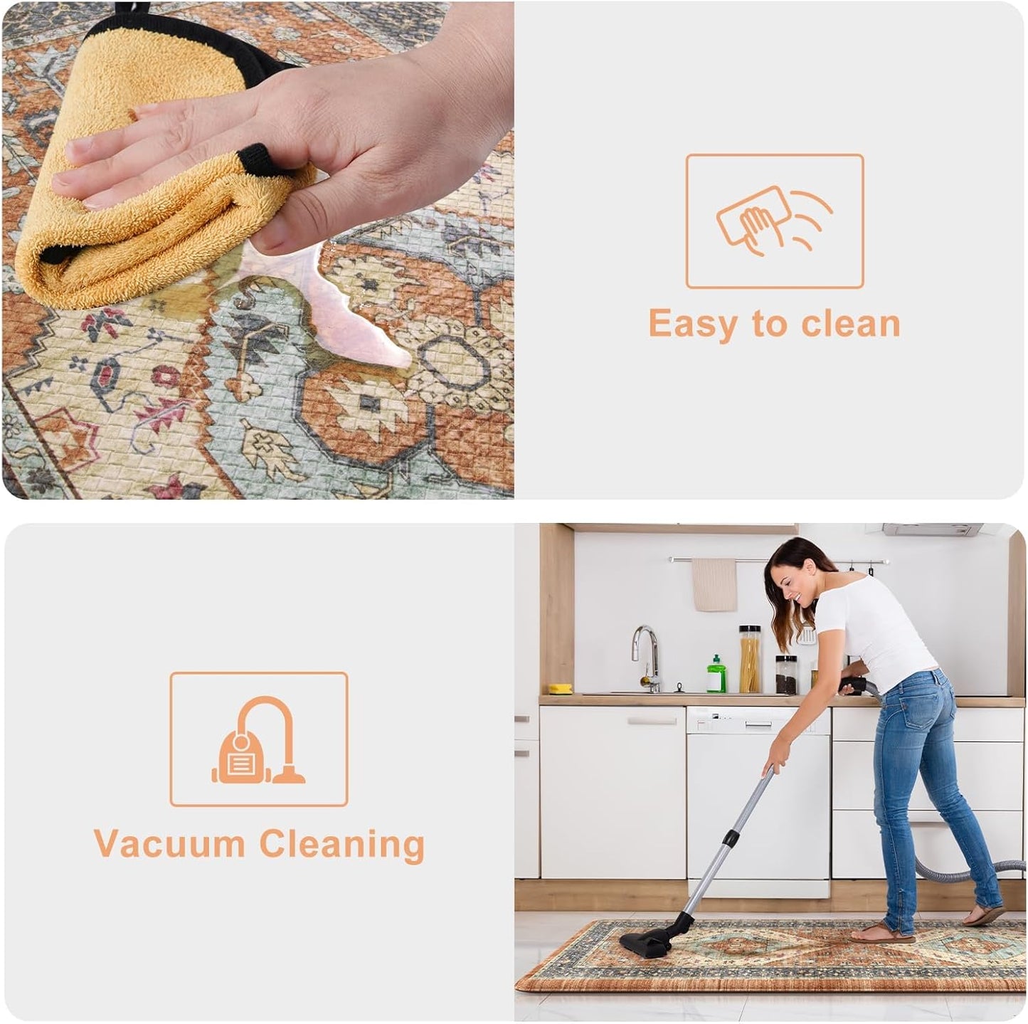 KIMODE Anti Fatigue Kitchen Mats 20"x39", Boho Vintage Kitchen Floor Mats Non Slip, Waterproof Kitchen Mats for Floor, Farmhouse Comfort Standing Mats for Laundry, Office, Sink, Desk Orange