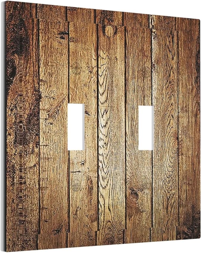 Rustic Brown Wood Natural Wooden Decorative Switch Plates 2 Gang Double Toggle Wall Plate Electrical Faceplate Outlet Light Switch Cover for Bedroom Home Decor