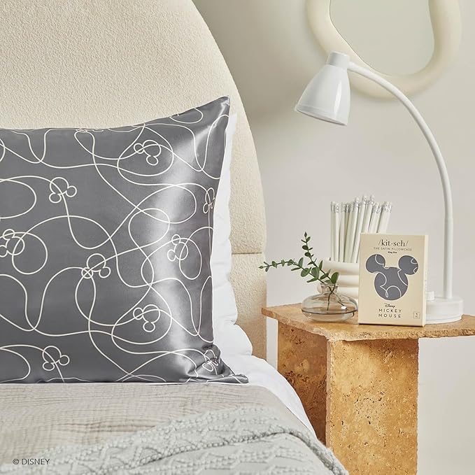 Kitsch Disney Mickey Mouse Satin Pillowcase with Zipper Softer Than Silk, Cooling Pillow Case for Hair & Skin, Wrinkle Free, Machine Washable, King Size (19x36)