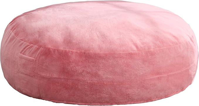 Hobestluk 6ft Bean Bag Chairs for Adults Large Beanbag Chair with Plush Faux Fur Cover Big Bean Bag Chair for Living Room Bedroom Dorm Office - Pink (70" x 70" x 15")