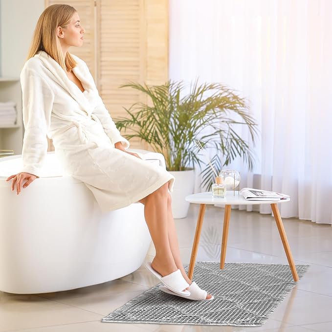 ZALL Waffle Bath Mat,Super Absorbent Non Slip Bathroom Rug,Grey 24x36inch,Geometric Diamond Machine Washable Ultra Soft Floor Mats Gray