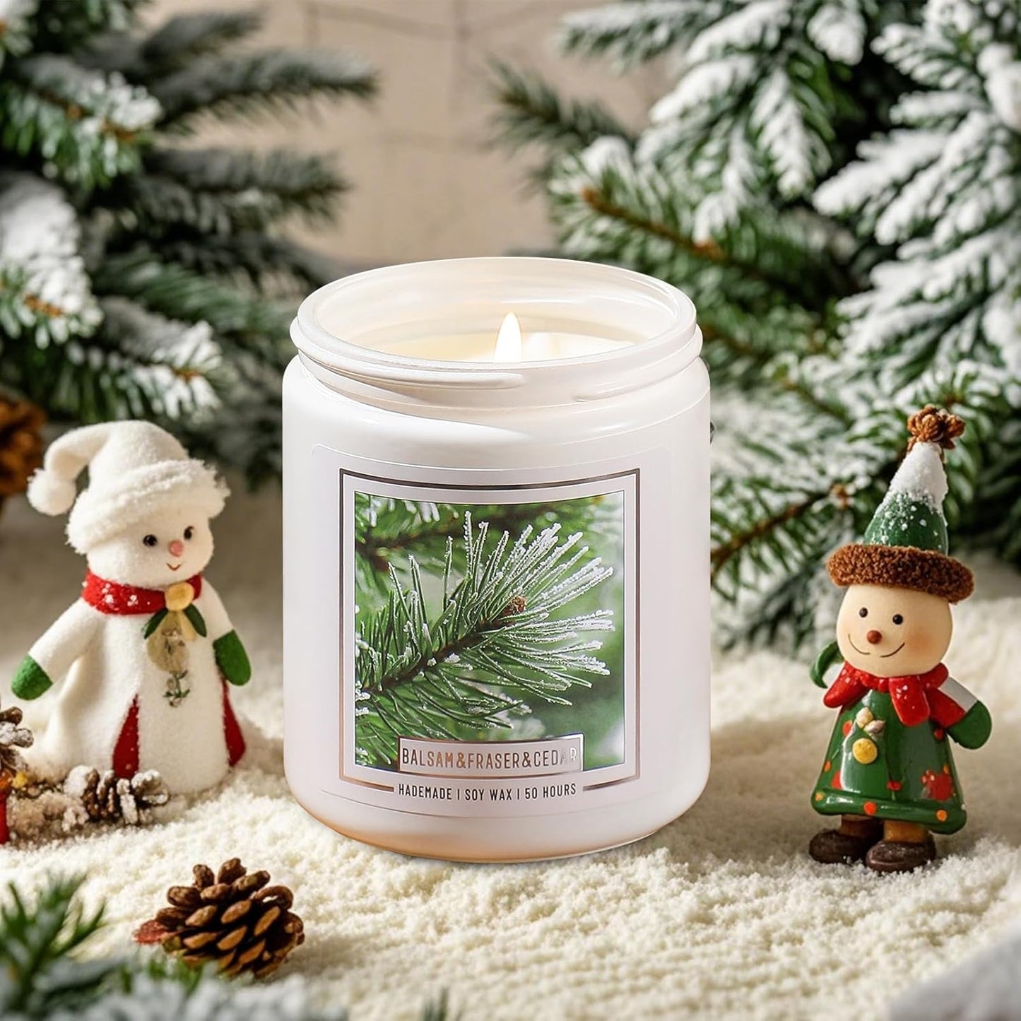 Homsolver Balsam Pine Candle, Christmas Balsam Fir Candles Scented, 9oz Holiday Candles with 50+ Hour Burn Time, Fir Cedar Tree Scent Gifts for Women