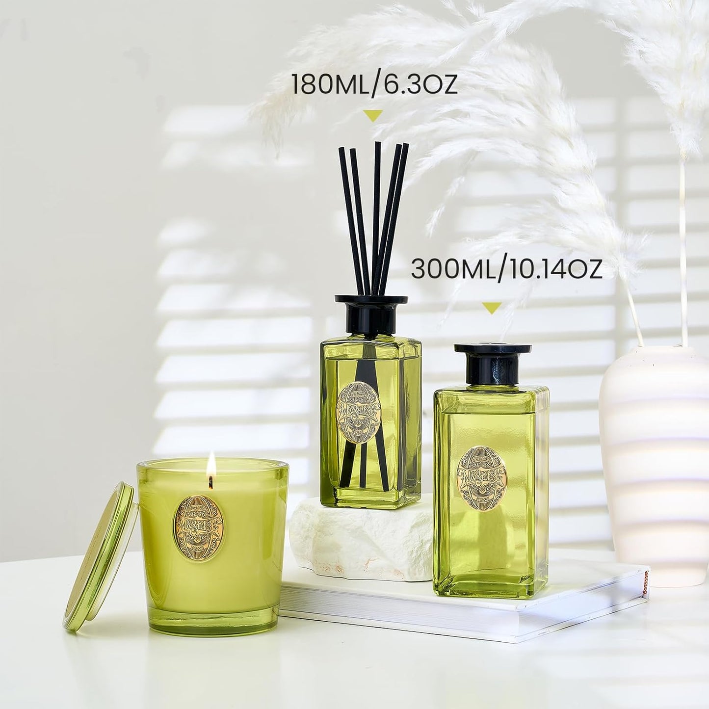 M&SENSE 6.3 oz Large Reed Diffuser Set | Eucalyptus Mint Scent Oil Diffuser with Sticks | Hotel Collection Non-Toxic Essential Oil |for Bedroom Bathroom Living Room