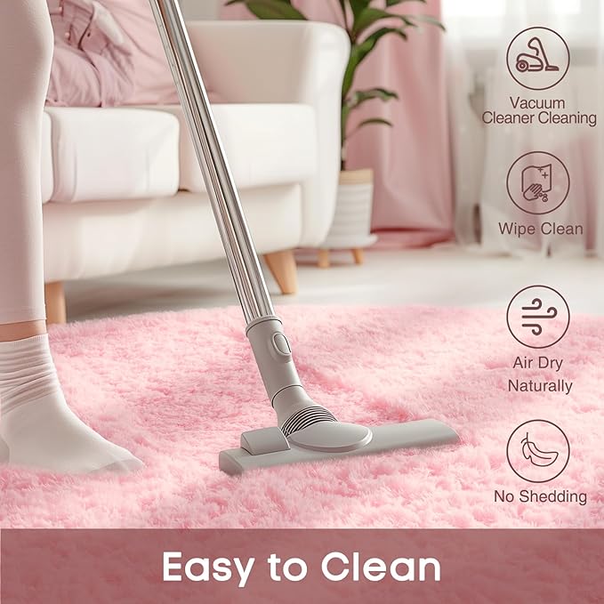 Ophanie Pink Round Rug for Bedroom Girls, Kids Fluffy Kawaii Fuzzy Furry Shag Area Rug, Cute Plush Soft Shaggy Bedside Circular Rugs 4Ft, Carpet for Teen Nursery Dorm Home Room Decor Aesthetic