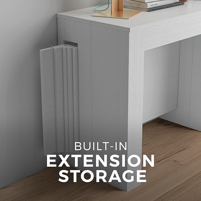 Mobili Fiver, Easy, Extendable Console Table with Extension Leaves Holder, 17.7(120.1) x35.4 in, Ashwood White, for 4-12 People, Space Saving Dining Table for Living Room, Italian Furniture