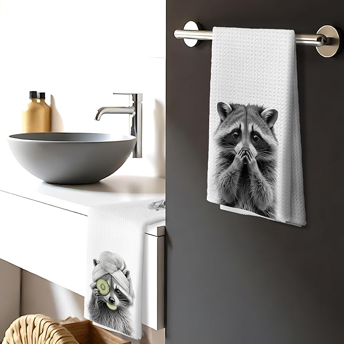 Nipi 122-XJ-MJ3 Towel Funny Raccoon Lover Gifts Bathroom Hand Towels Set of 3, Raccoon Bathroom Decor and Accessories, Cute Kids Hand Towels, 24x16 Inch