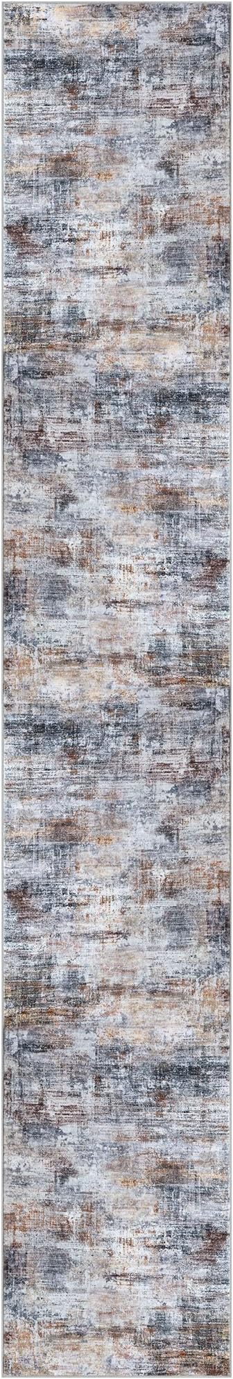 IOHOUZE Abstract Runner Rug 3x16 Ft Washable Runners for Hallways, Non Slip Kitchen Runner Printed Faux Wool Entryway Runner Indoor, Modern Abstract Floor Carpet for Hall Stair, Orange Grey