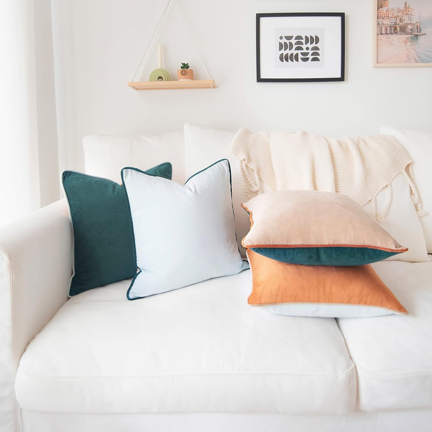 MONDAY MOOSE Decorative Throw Pillow Covers Cushion Cases, Set of 4 Soft Velvet Modern Double-Sided Designs, Mix and Match for Home Decor, Pillow Inserts Not Included (18x18 inch, Orange/Green)