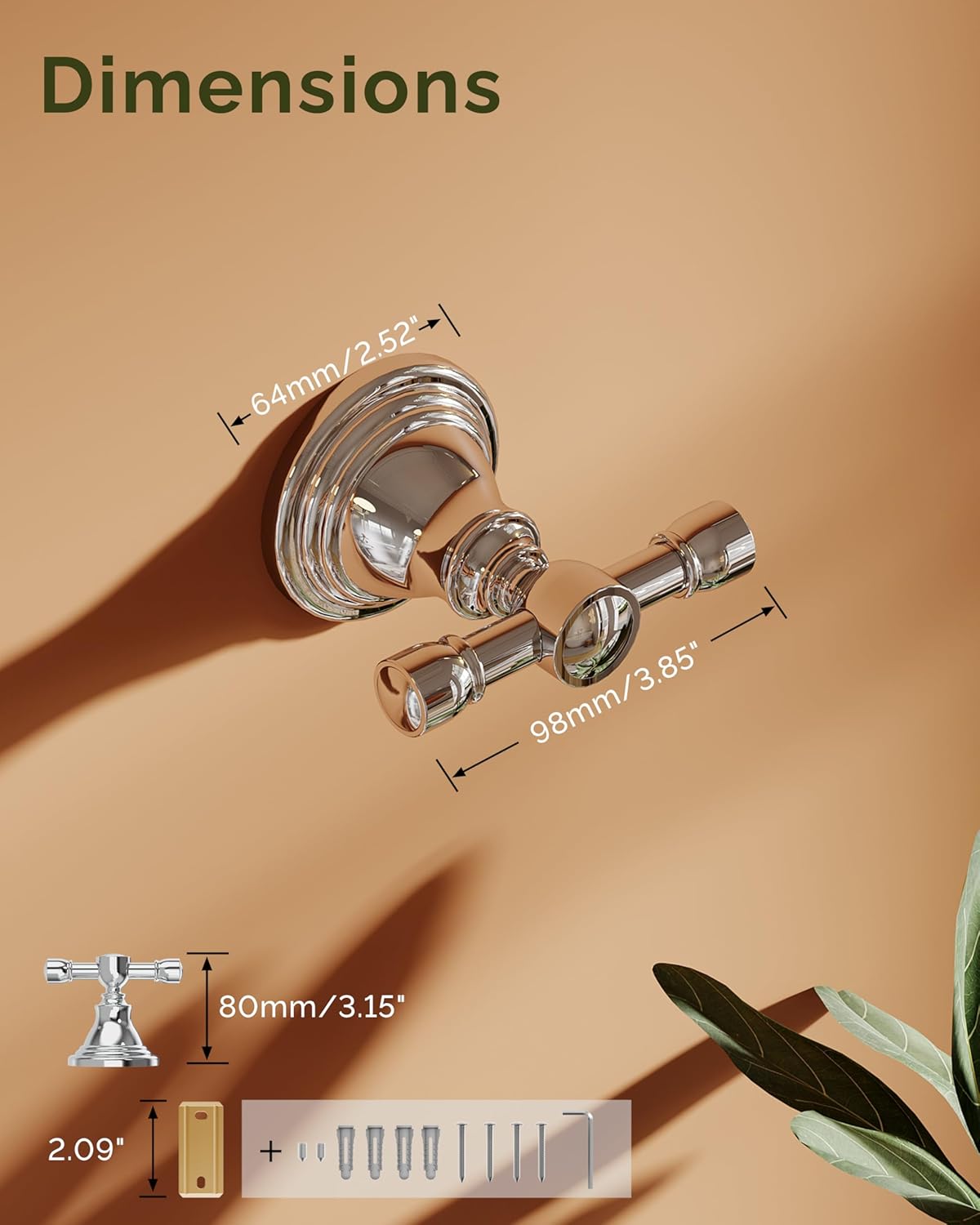 Towel Hook for Bathrooms, Stainless Steel Robe Coat Hook Wall Mount, Heavy Duty Towel Hanger for Kitchen, Bedroom or RV (Chrome)