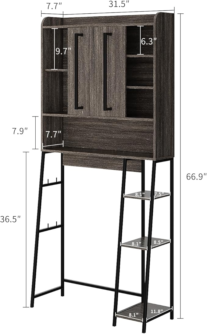 VFK Over The Toilet Storage Cabinet with Sliding Door, Farmhouse Bathroom Organizer with Adjustable Shelves for Small Spaces, Sturdy Metal Frame Above Toilet Cabinet,31.5" L x 7.7" W x 66.9" H