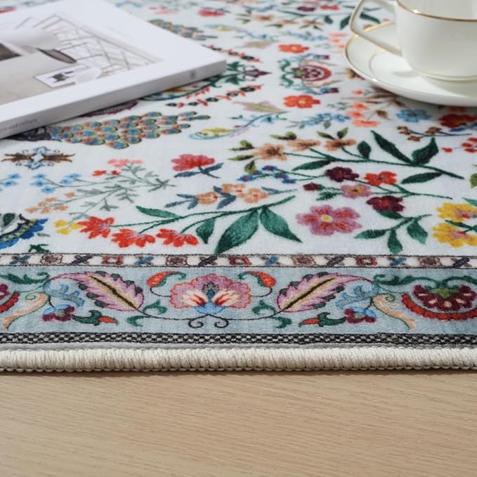 Runner Rug Washable Kitchen Runner 2'x 10' Runner Rug for Entryway Indoor Floral Soft Non-Slip Carpet Runner for Hallways, Kitchen, Laundry, Bedroom, Bathroom(Colorful)