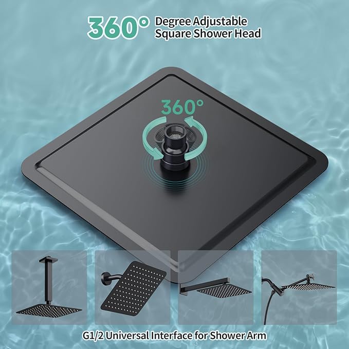 SR SUN RISE 10 Inch Rain Shower Head Matte Black 304 Stailess Steel High Pressure Rainfall Showerhead