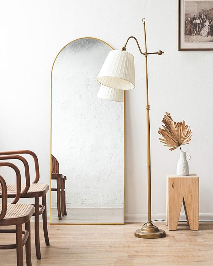 TinyTimes 57"x20" Arched Full Length Mirror, Full Floor Mirror with Stand, Large Full Body Mirror, Wall Mirrors for Bedroom Living Room, Aluminum Frame (Gold)