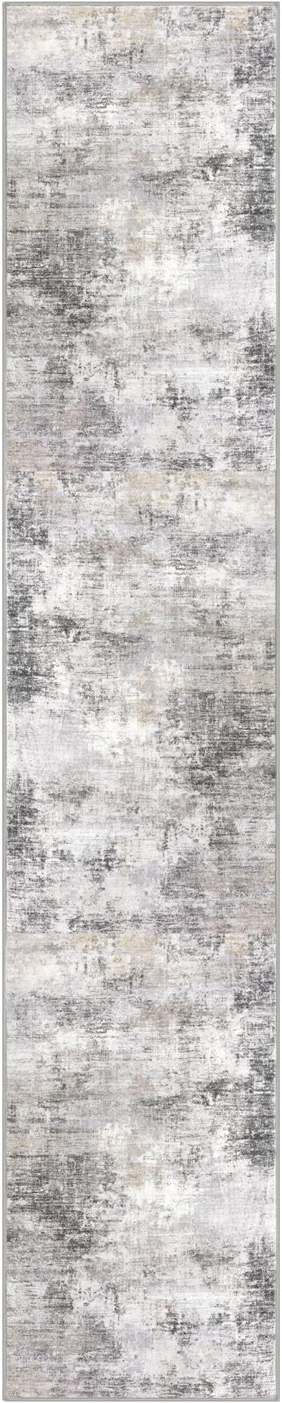 IOHOUZE Abstract Runner Rug 2x10 Ft Washable Runners for Hallways, Non Slip Kitchen Runner Printed Faux Wool Entryway Runner Indoor, Modern Abstract Floor Carpet for Hall Kitchen, Grey Beige