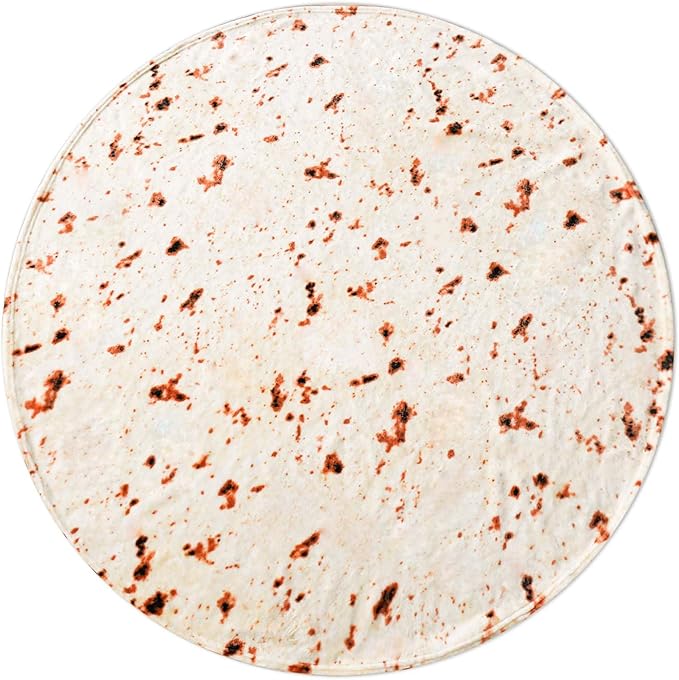 Vessia Burritos Tortilla Blanket Throw Size(Beige,47 inches), Giant Realistic Funny Food Throw for Adults and Kids, 300 GSM Double Sided Soft Novelty Round Taco Home Decor