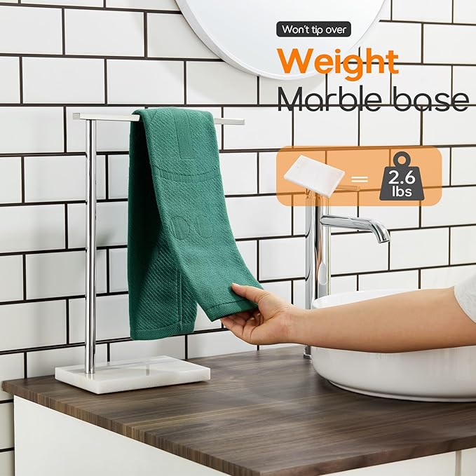 Towel Holder Chrome for Bathroom Vanity Countertop 1-Tier Towel Rack Stand with Heavy Marble Base Thicken Steady, Polished Stainless Steel AN7002CH