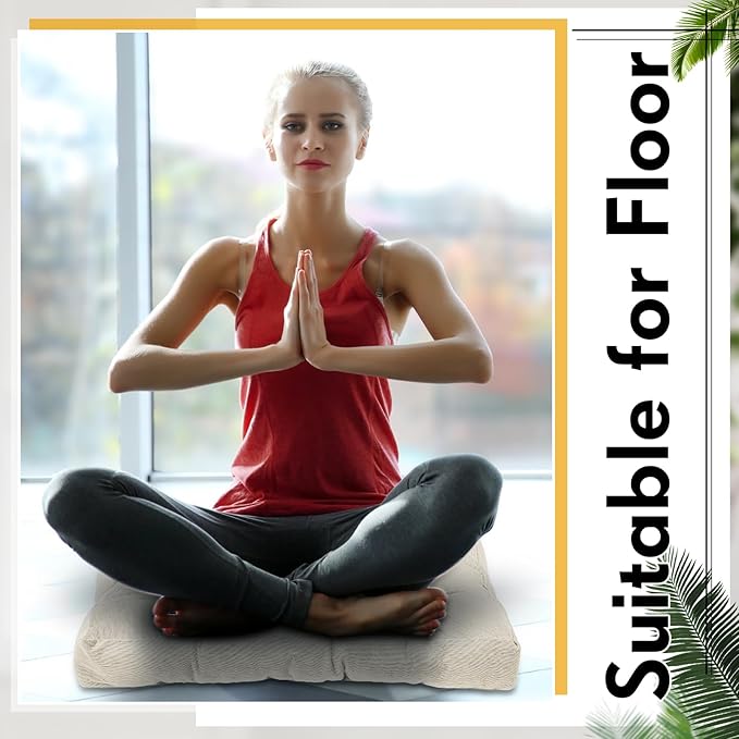 Jerify 2 Pcs Beige Floor Pillows Cushions 22 x 22 Inch Round Square Large Meditation Floor Pillow for Adults Meditation Cushion for Seating Gift Christmas (Square)