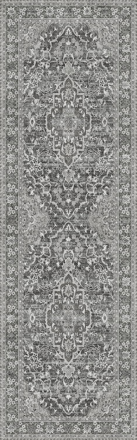 Washable Runner Rug 2.5x8 | Non Slip Rug Runners for Hallways, Entryways, Kitchens, Bathrooms, Bedrooms | Ultra-Soft Flannel Carpet Runners with Rubber Backing (Dark Grey, 2.5x8)