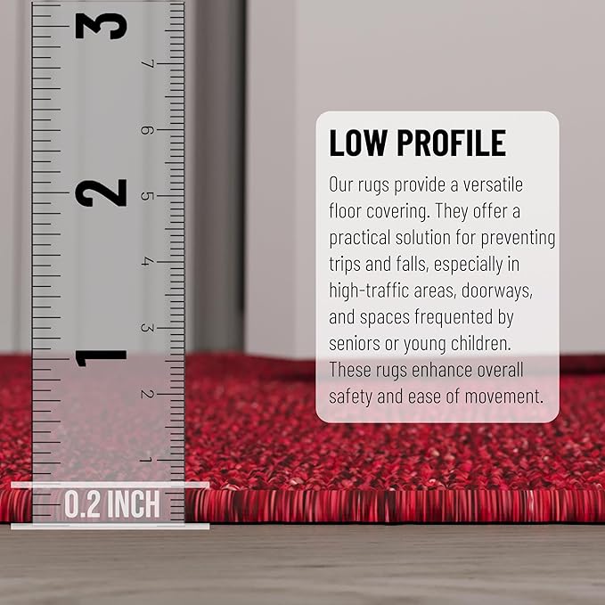 Ottomanson 20" x 59" Ultra-Thin Hallway Runner Rug - Durable Non-Slip Carpet for High-Traffic Areas - Fits Under Doors for Seamless Entry - Ideal for Kitchen, Entryway, Bedroom & Living Room, Red