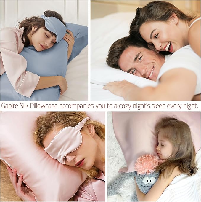 Mulberry Silk Pillowcases Set of 2, Both Sides Real Silk Pillow Covers for Hair and Skin Prevent Acne Pillowcase Organic Silk Pillowcase 2 Pack with Hidden Zipper, Haze Blue, King (20"×36")