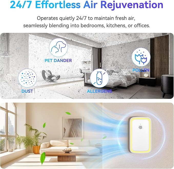 4Pack Air Ionizer for Home Negative Ion Air Purifier Plug In, Quiet Air Freshener Mini Portable Filterless Air Cleaner for Bedroom, Office