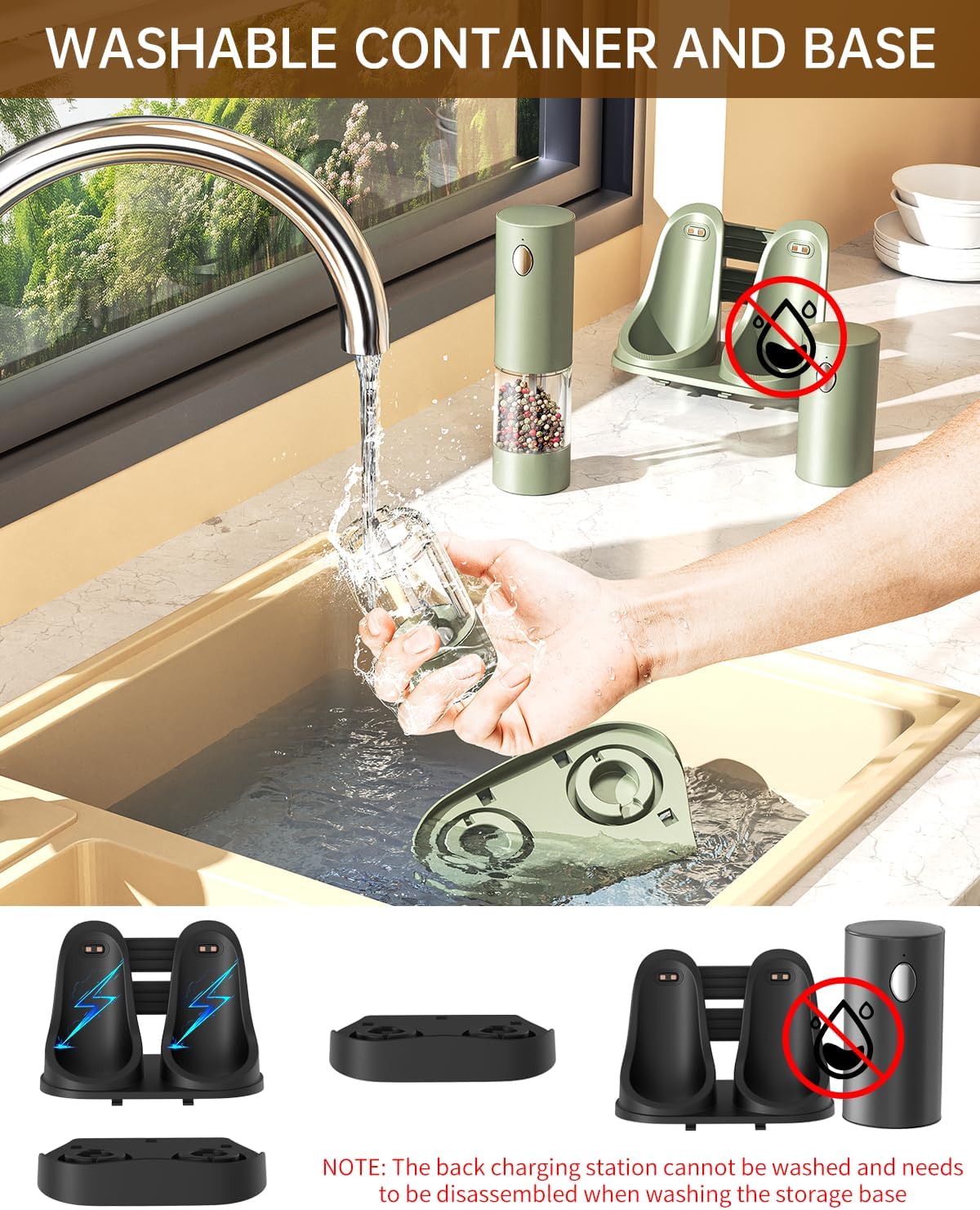 CIRCLE JOY Electric Salt and Pepper Grinder Set Automatic Salt and Pepper Grinder Set with Easy-to-Carry Charging Base and LED Light, USB Rechargeable, Upgrade External Adjustable Coarseness, Green