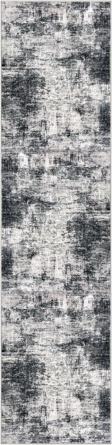 IOHOUZE Abstract Runner Rug 2x8 Ft Washable Runners for Hallways, Non Slip Kitchen Runner Printed Faux Wool Entryway Runner Indoor, Modern Abstract Floor Carpet for Hall Kitchen Bedroom, Black Gey