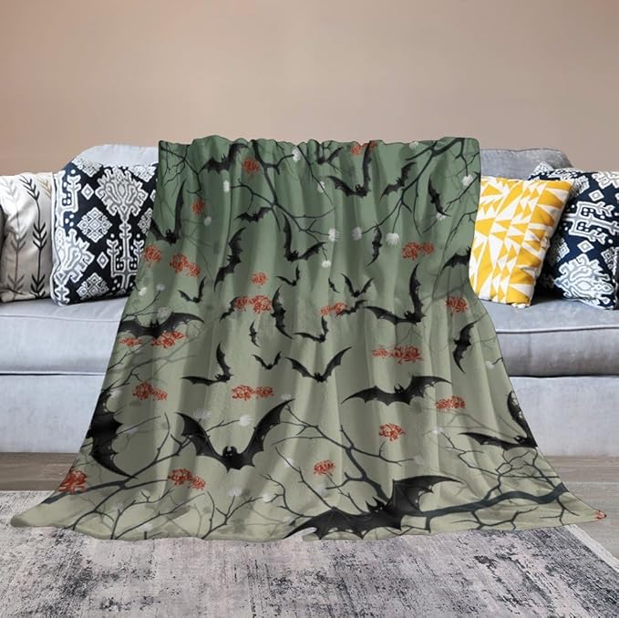 Throw Blanket for Teens Boys Girls and Adults Soft Warm Cozy Funny Midweight Food Flannel Blankets for Couch Sofa Bed Camping Travel Home Decor 50" X 60" (Bat Flowers, 50x60 inch)