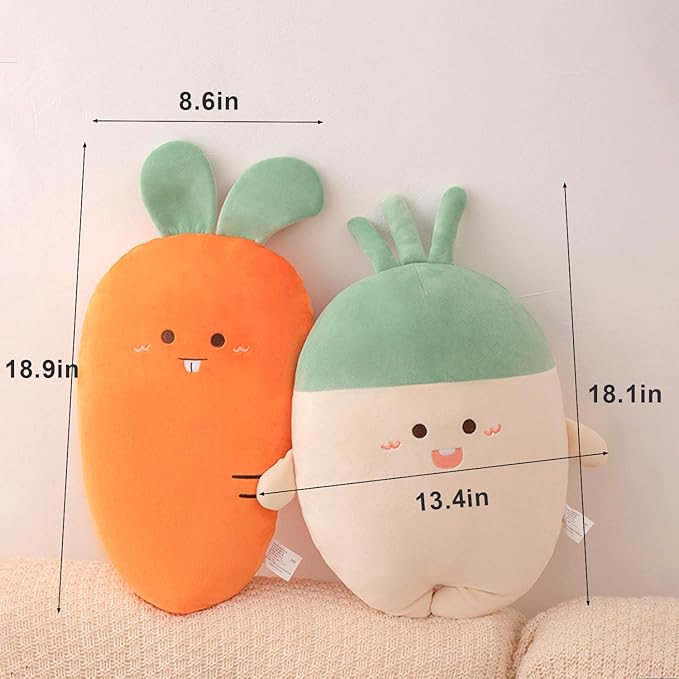 White Radish Throw Pillows Decorative Cute Soft Vegetable Hugging Pillow Stuffed Food Soft Plush Cushion Décor for Birthdays Gifts Home Decor (White)