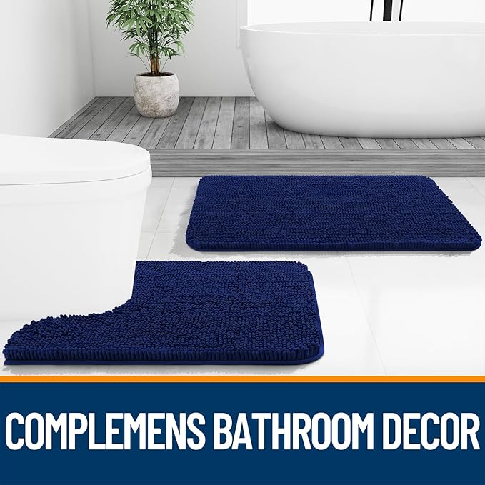 OLANLY Bathroom Rugs 44x32, Extra Soft Absorbent Chenille Bath Rugs, Rubber Backing Quick Dry, Machine Washable Bath Mats for Bathroom Floor, Tub and Shower, Home Decor Accessories, Navy