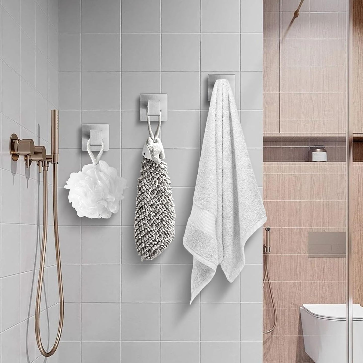 Brushed Nickel Towel Hooks for Bathrooms, Heavy Duty Wall Mounted Stainless Steel Modern Hook, 4 Pack – Ideal for Hanging Towels, Robes, Coats, in Kitchen, Bedroom, Bathroom, or Hotel