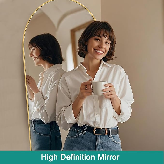TinyTimes 78''x38'' Oversized Full Length Mirrors, Arched Floor Mirror with Stand, Full Body Large Standing Mirror/Leaning/Hanging Wall Mounted for Living Room, Bedroom, Gold