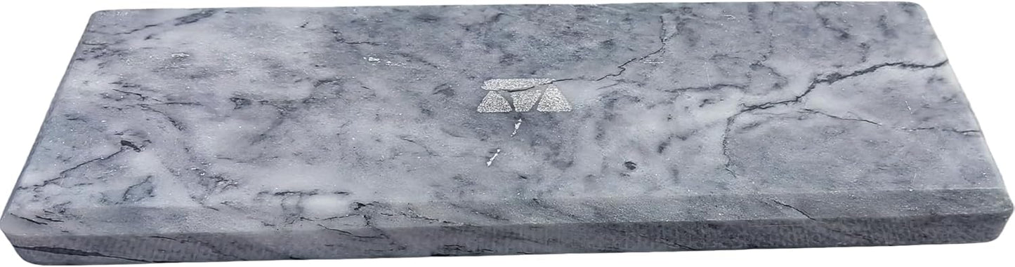 Polished Natural Marble Decorative Tray: 10.6" x 3.5" Rectangular Organizer for Bathroom Kitchen Dresser Desktop Jewelry Vanity Storage, Blue Sky