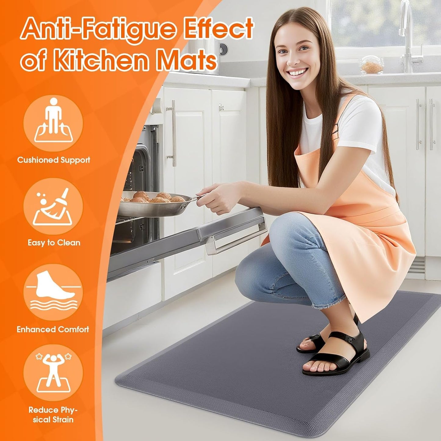 Kitchen Mat, Cushioned Thick Floor Comfort Mat, with Non-Slip Bottom, Waterproof & Stain Resistant & Easy Clean, Standing Desk Mat for Kitchen, Sink, Office (17.3''x28'', Grey)