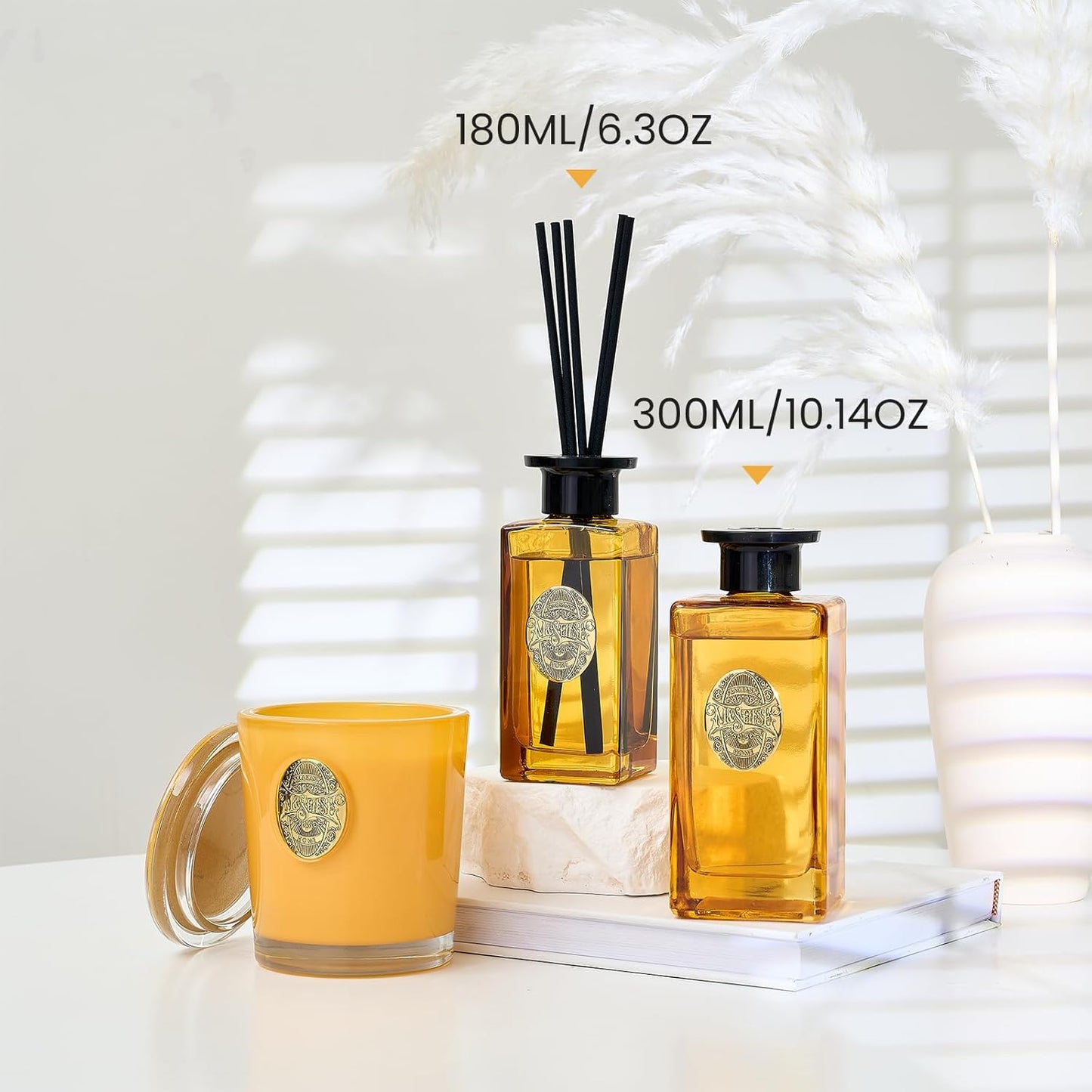 M&SENSE 10.14 oz Large Reed Diffuser Set | Neroli Noir Scent Oil Diffuser with Sticks |Hotel Collection Non-Toxic Essential Oil |for Bedroom Bathroom Living Room