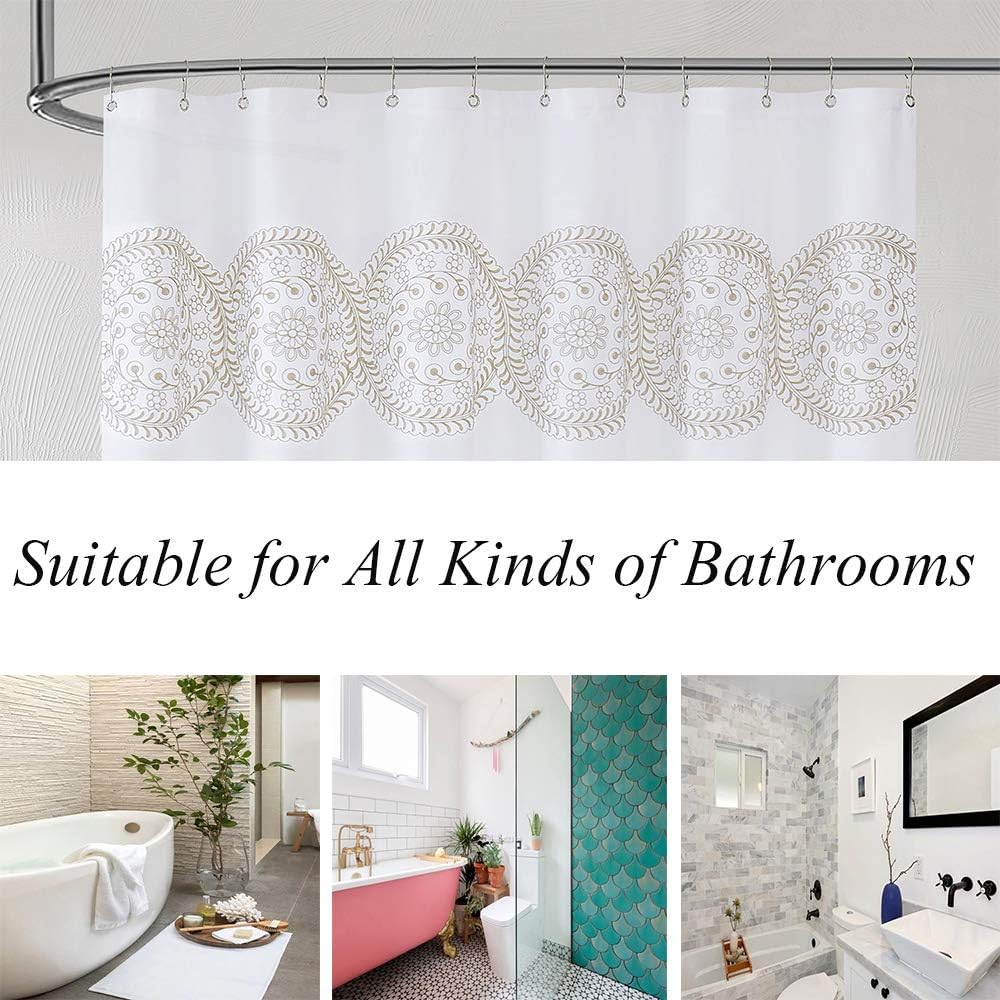 Jubilantex Tan and White Embroidered Shower Curtain for Bathroom, Farmhouse Boho Floral Fabric White and Beige/Ivory/Taupe/Cream Decorative Waterproof Rustic Bath Curtain for Spa Hotel, 70x72 Inches