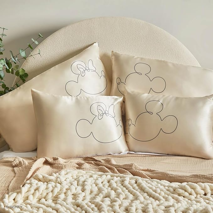 Kitsch Disney Mickey Mouse Satin Pillowcase with Zipper Softer Than Silk, Cooling Pillow Case for Hair & Skin, Wrinkle-Free, Washable, Queen/Standard (19x26)