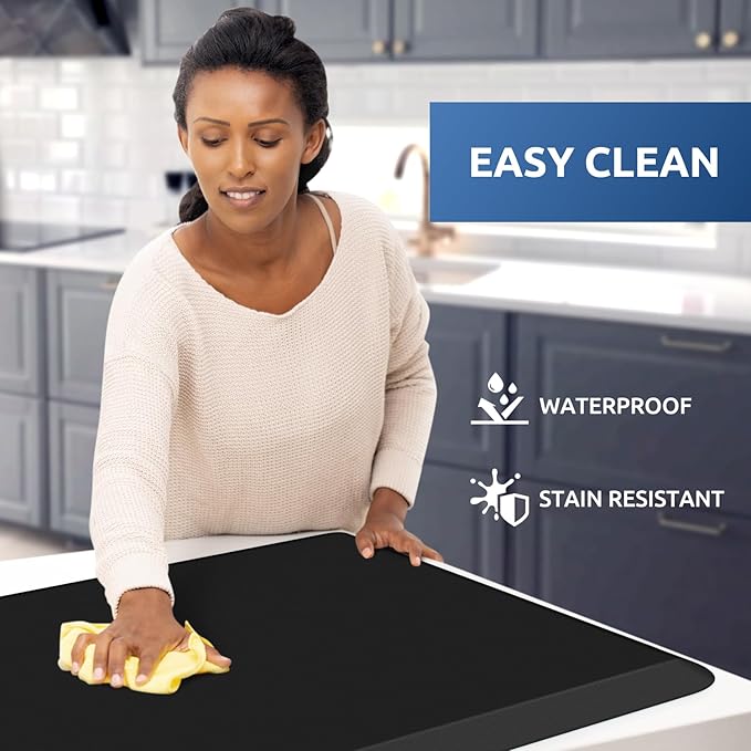 KitchenClouds Kitchen Mat Cushioned Anti Fatigue Rug 30"x108" Waterproof, Non Slip, Standing and Comfort Desk/Floor Mats for House Sink Office (Black,0.8inch)
